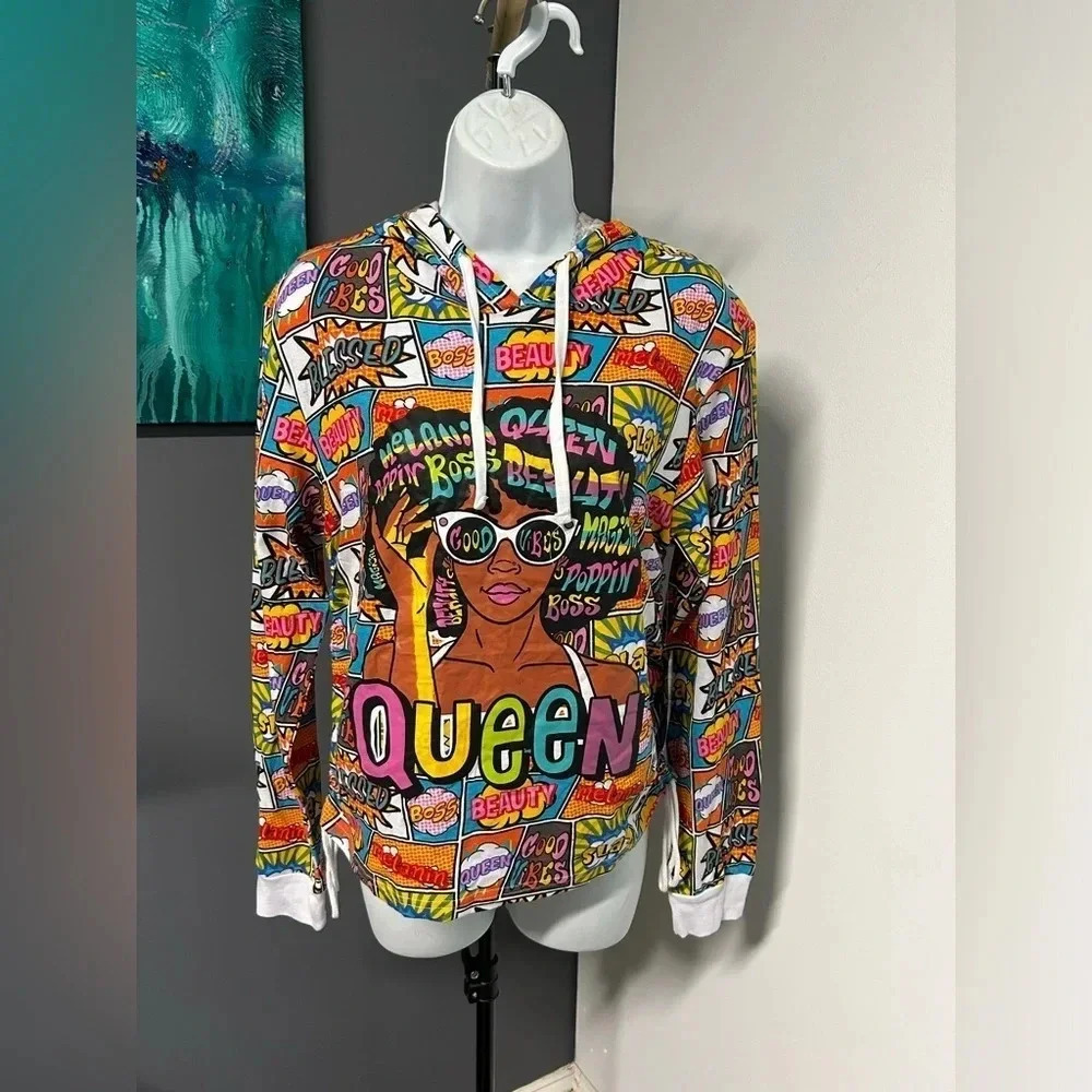 Women’s Large Lightweight Hoodie Queen Urban Streetwear Colorful‎ Cotton